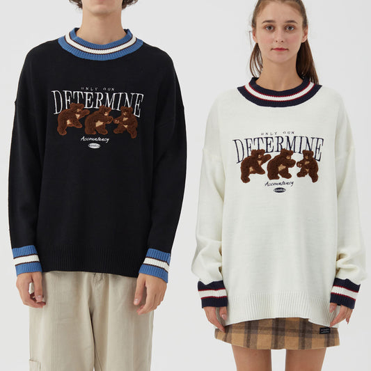 Little bear contrast net red sweater