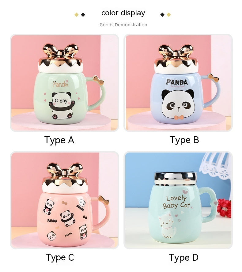 Cartoon Cute Ceramic Cup Printing Mug Color Bow Cup Lid - The Number 1 Things