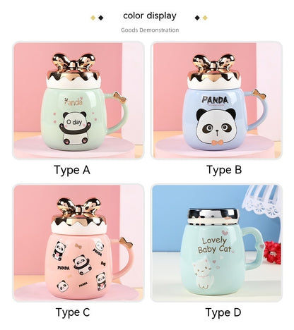 Cartoon Cute Ceramic Cup Printing Mug Color Bow Cup Lid - The Number 1 Things