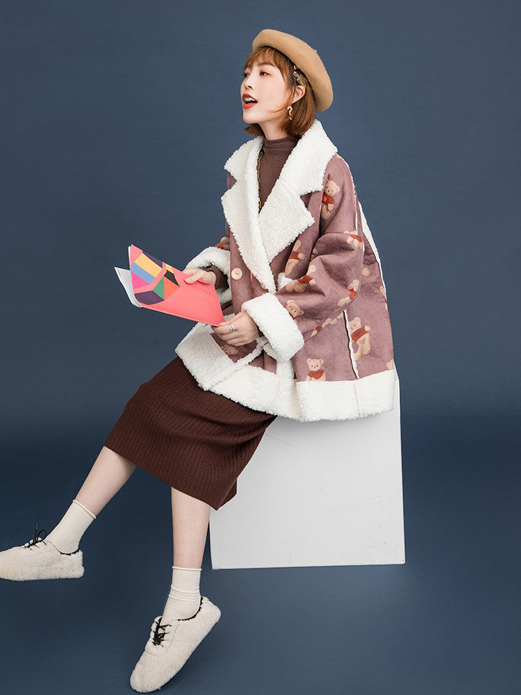 Bear print suede jacket