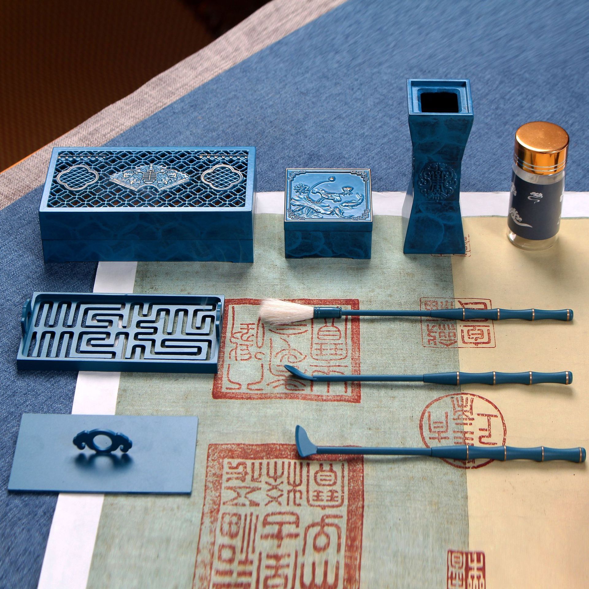 Burning Blue Pure Copper Professional Incense Utensils Fan Window Auspicious Clouds Set - The Number 1 Things