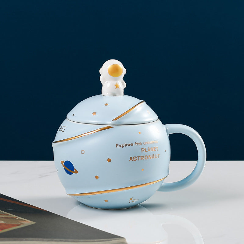 Creative New Ceramic Spaceman Mug With Lid Spoon - The Number 1 Things