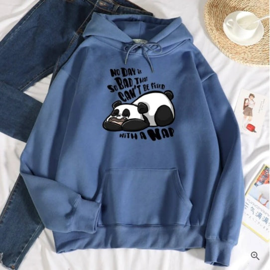Hooded Plus Fleece Panda Sweater Women's Casual Loose Top