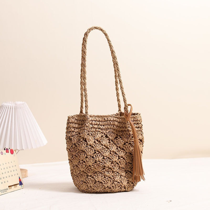 Fashion Tassel Shoulder Straw Bag Fan Hollow Beach Bag - The Number 1 Things