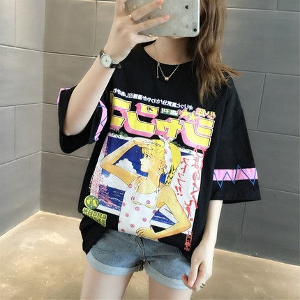 Super fire loose short-sleeved t-shirt women's cotton net red clothes women ins tide