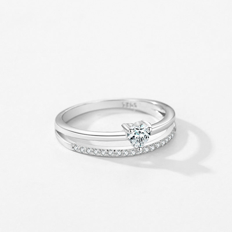 S925 Loving Heart In Sterling Silver Zircon Ring Light Luxury - The Number 1 Things