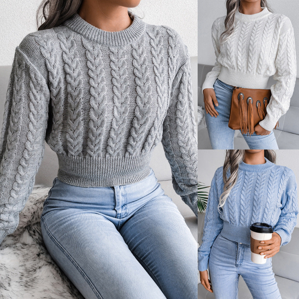 Twist Waist Knitted Cropped Sweater Women's Clothing - The Number 1 Things