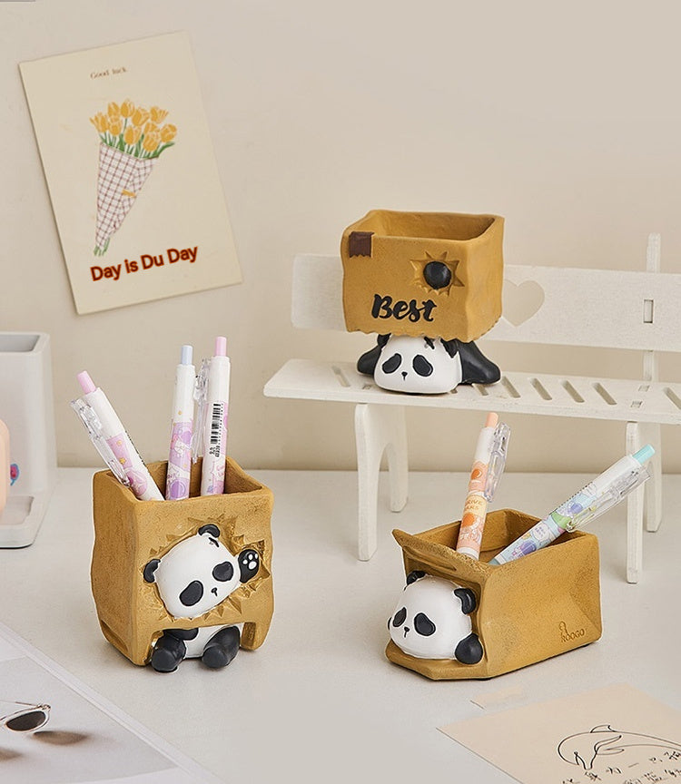Cute Panda Pen Holder Creative Office Desk Ornaments Decoration Supplies Storage Box