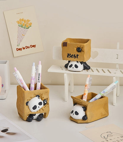 Cute Panda Pen Holder Creative Office Desk Ornaments Decoration Supplies Storage Box