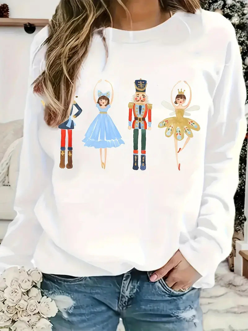 Women's Printed Long Sleeve Crew Neck Sweater - The Number 1 Things