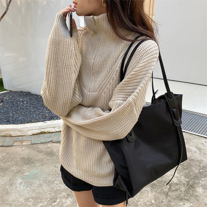 Large Lapel Zipper Pullover Padded High Collar