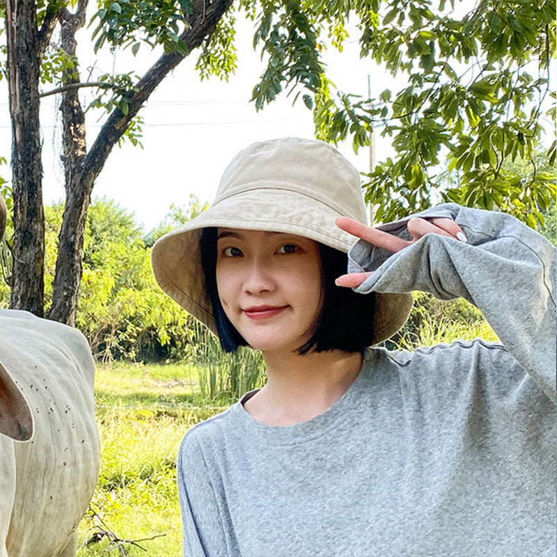 Big Brim Fisherman Hat Women's Sun Protection Solid Color Bucket Hat