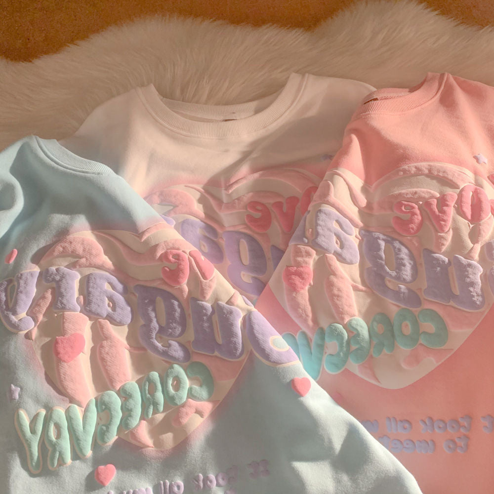 Women's Autumn Couple Loose Niche Design Love Foaming Sweater - The Number 1 Things