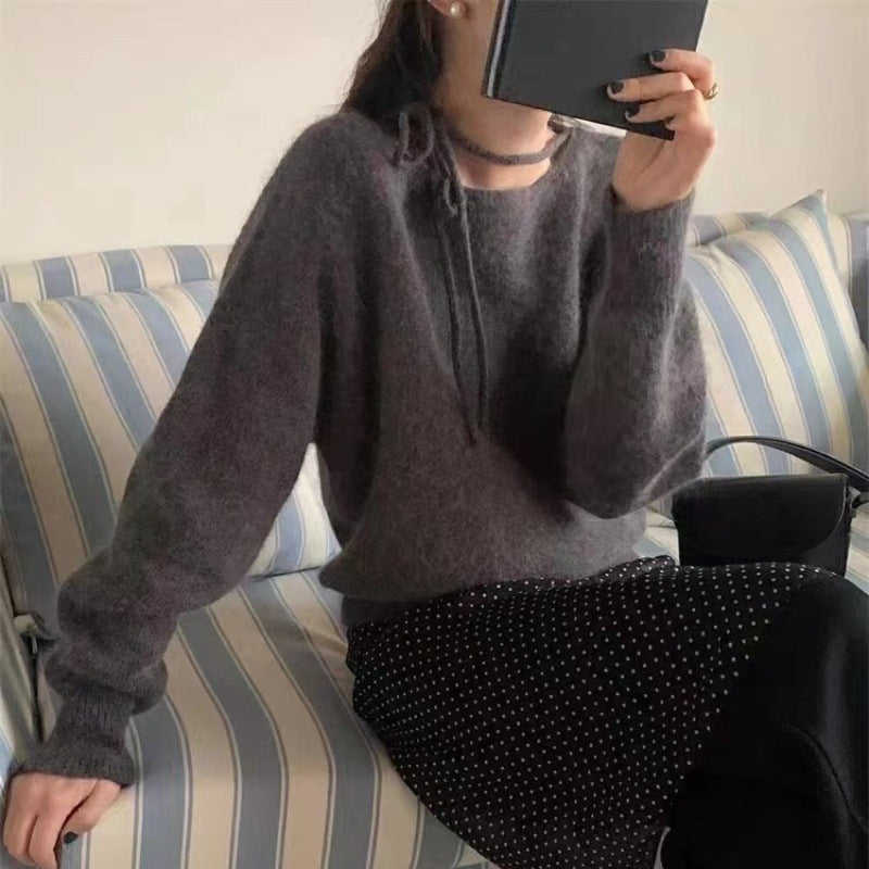 Simple Fashion Design Halter Tied Long Sleeves Sweater