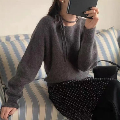 Simple Fashion Design Halter Tied Long Sleeves Sweater