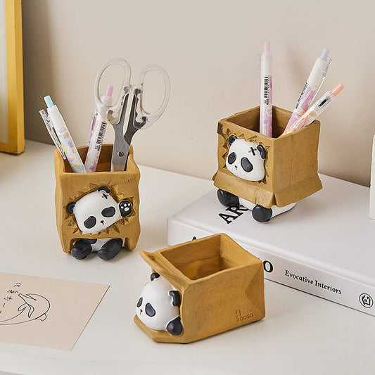 Cute Panda Pen Holder Creative Office Desk Ornaments Decoration Supplies Storage Box
