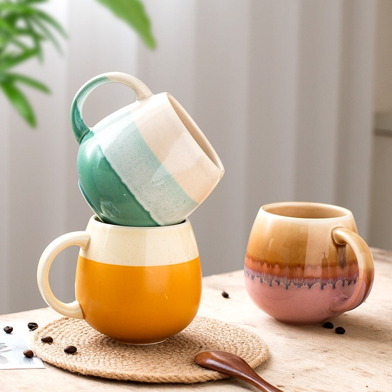 420ml Big Belly Mug Household Ceramic Water Cup Drinking Cup Girls Creative Kiln Baked Color Matching Tea Cup - The Number 1 Things