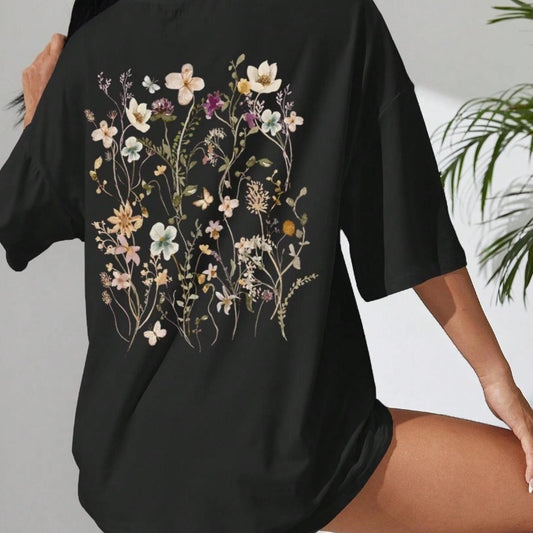 Beautiful Flower Clusters Print Cotton Women T-shirts Casual - The Number 1 Things