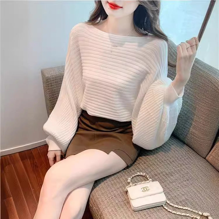 Lantern Sleeve Sweater Underwear Off-shoulder Collar - The Number 1 Things