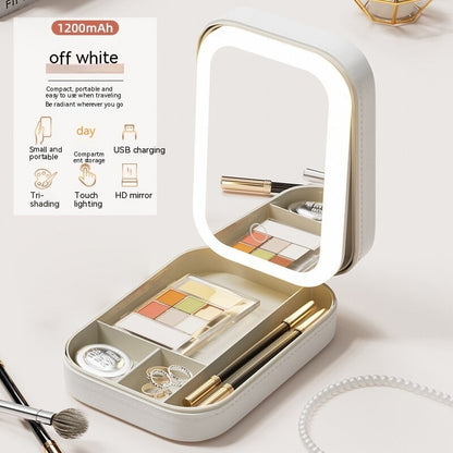 Makeup Storage Box With LED Light Mirror Portable Travel Makeup Cosmetics Storage Box Touch Light Storage Organizer - The Number 1 Things