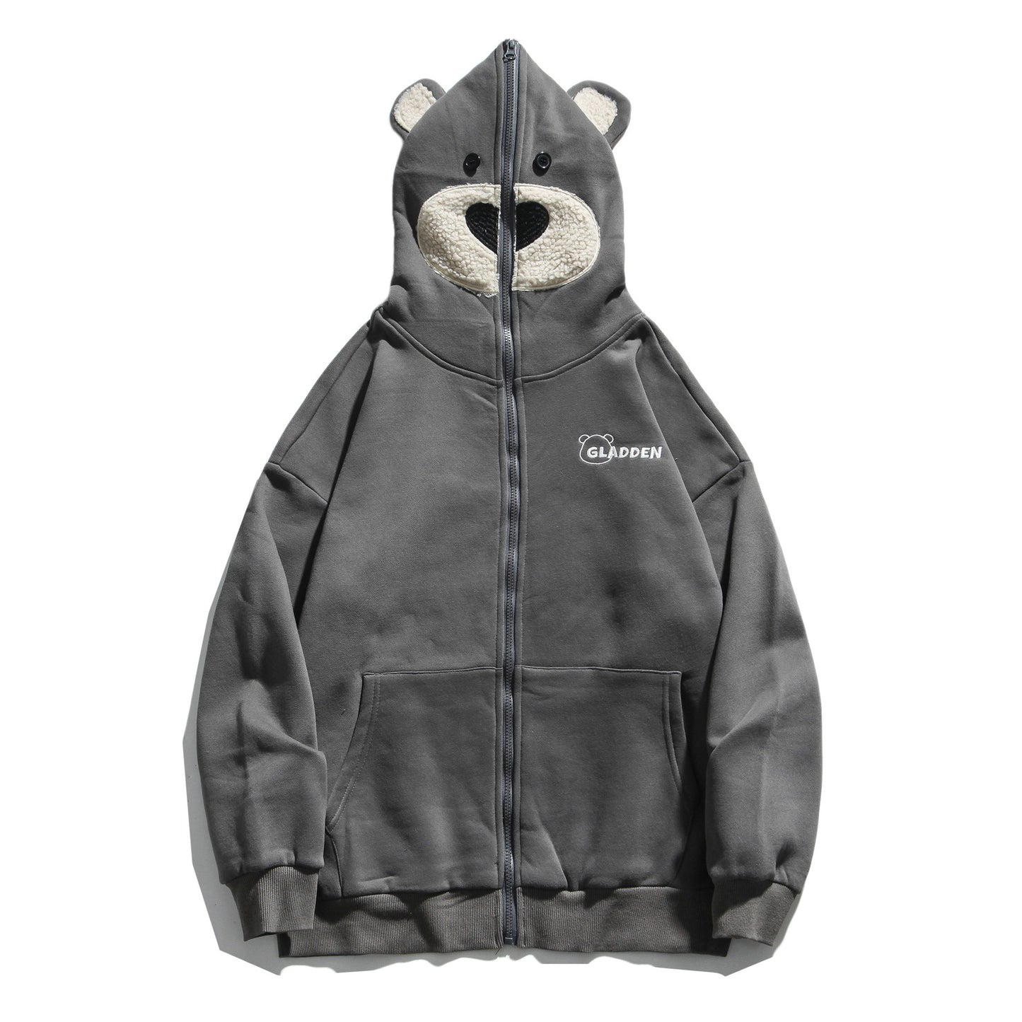 Bear embroidered couple zipper cardigan jacket