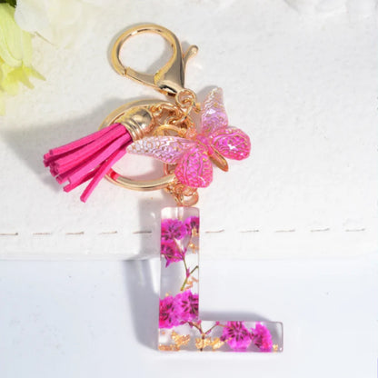 Rose Red Dried Flower Letter Tassel Butterfly Keychain - The Number 1 Things
