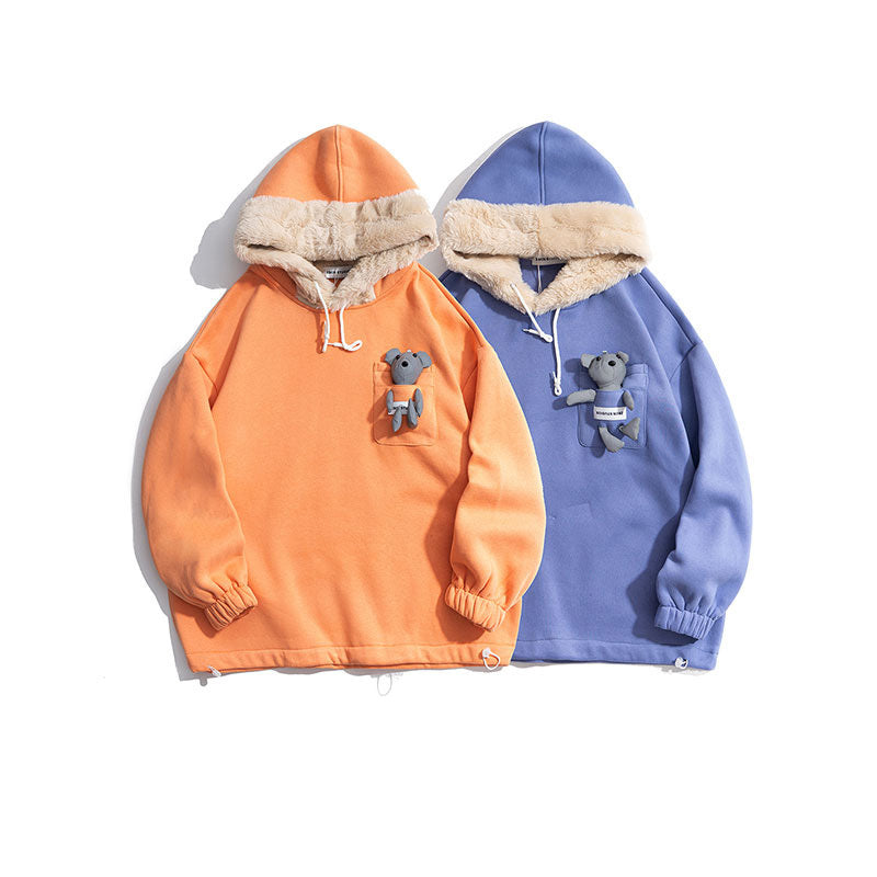 Bear three-dimensional fur collar hoodie