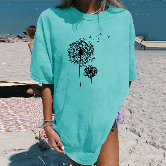 Summer Plus Size Women's Clothes Dandelion Printed Mid-length T-shirt - The Number 1 Things