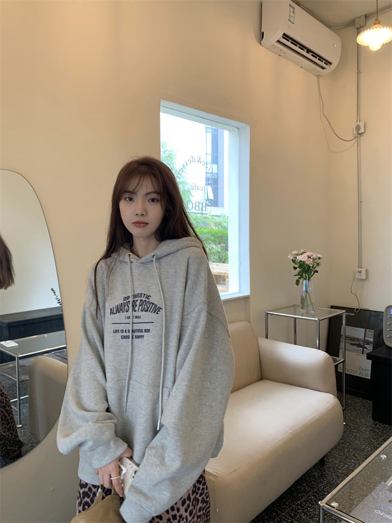 All-match Letter Print Hooded Pullover Sweater Coat - The Number 1 Things