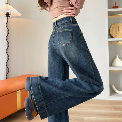 Wide-leg Jeans For Women High Waist Slimming Loose Drape Lazy Style Floor-length Straight Pants