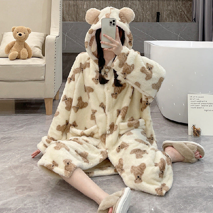 Bear Coral Velvet Pajamas Female