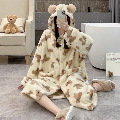 Bear Coral Velvet Pajamas Female