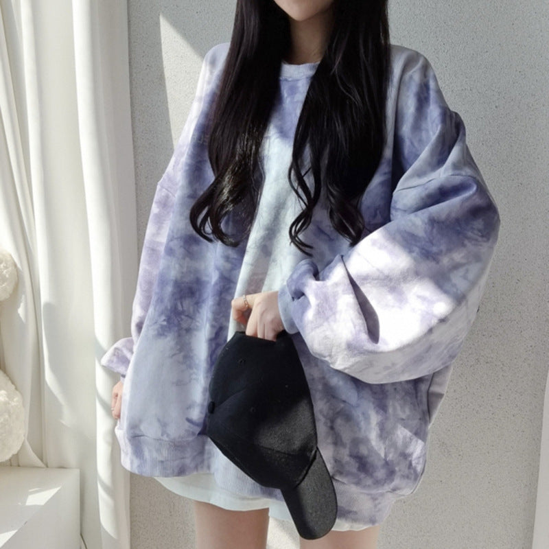 Tie-dyed Sweater Women's Cotton Loose Korean Top All-match Letters Spring And Autumn - The Number 1 Things