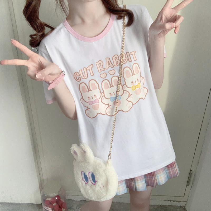 Tutu Print Summer New Cute Soft Girl Sweet Loose Short-sleeved T-shirt Women Pure Cotton T-shirt