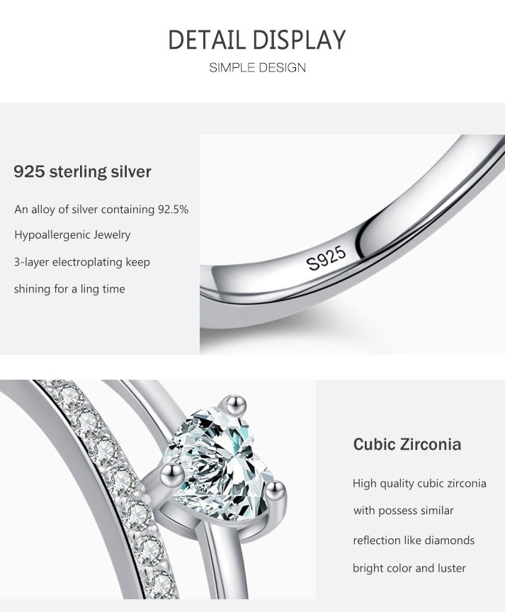 S925 Loving Heart In Sterling Silver Zircon Ring Light Luxury - The Number 1 Things