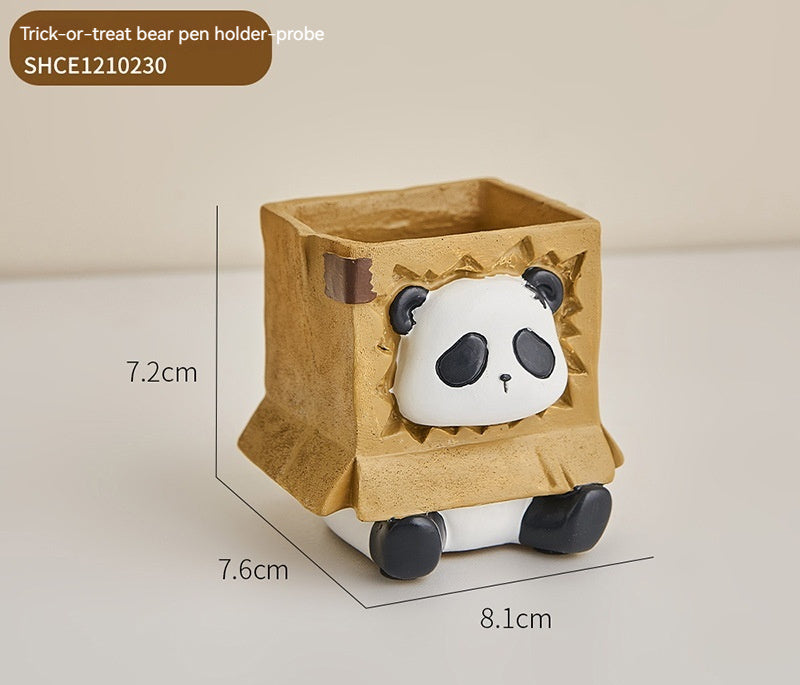 Cute Panda Pen Holder Creative Office Desk Ornaments Decoration Supplies Storage Box