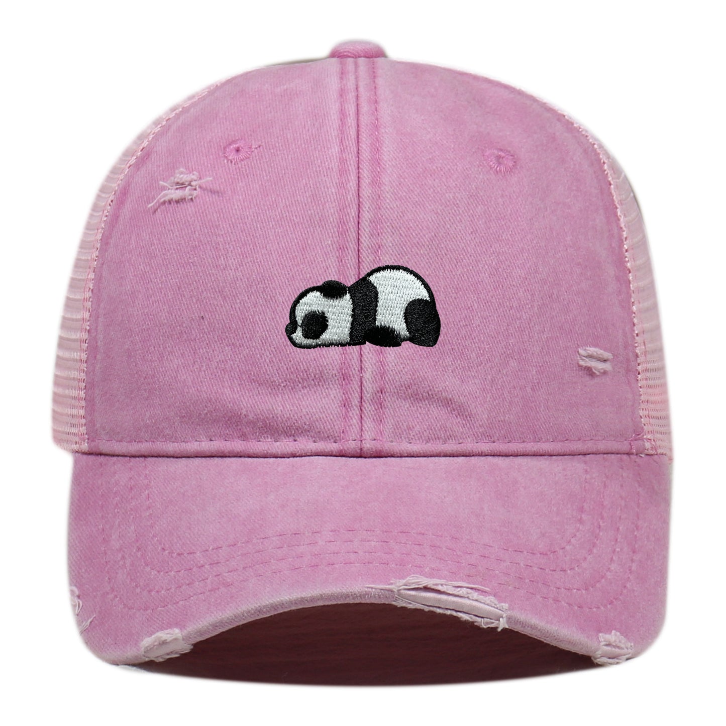 Water Washed Hole Panda Embroidered Baseball Cap