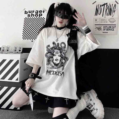 Versatile Printed Crewneck Loose T-Shirt Short Sleeves - The Number 1 Things