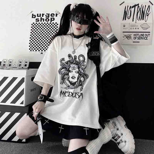 Versatile Printed Crewneck Loose T-Shirt Short Sleeves - The Number 1 Things
