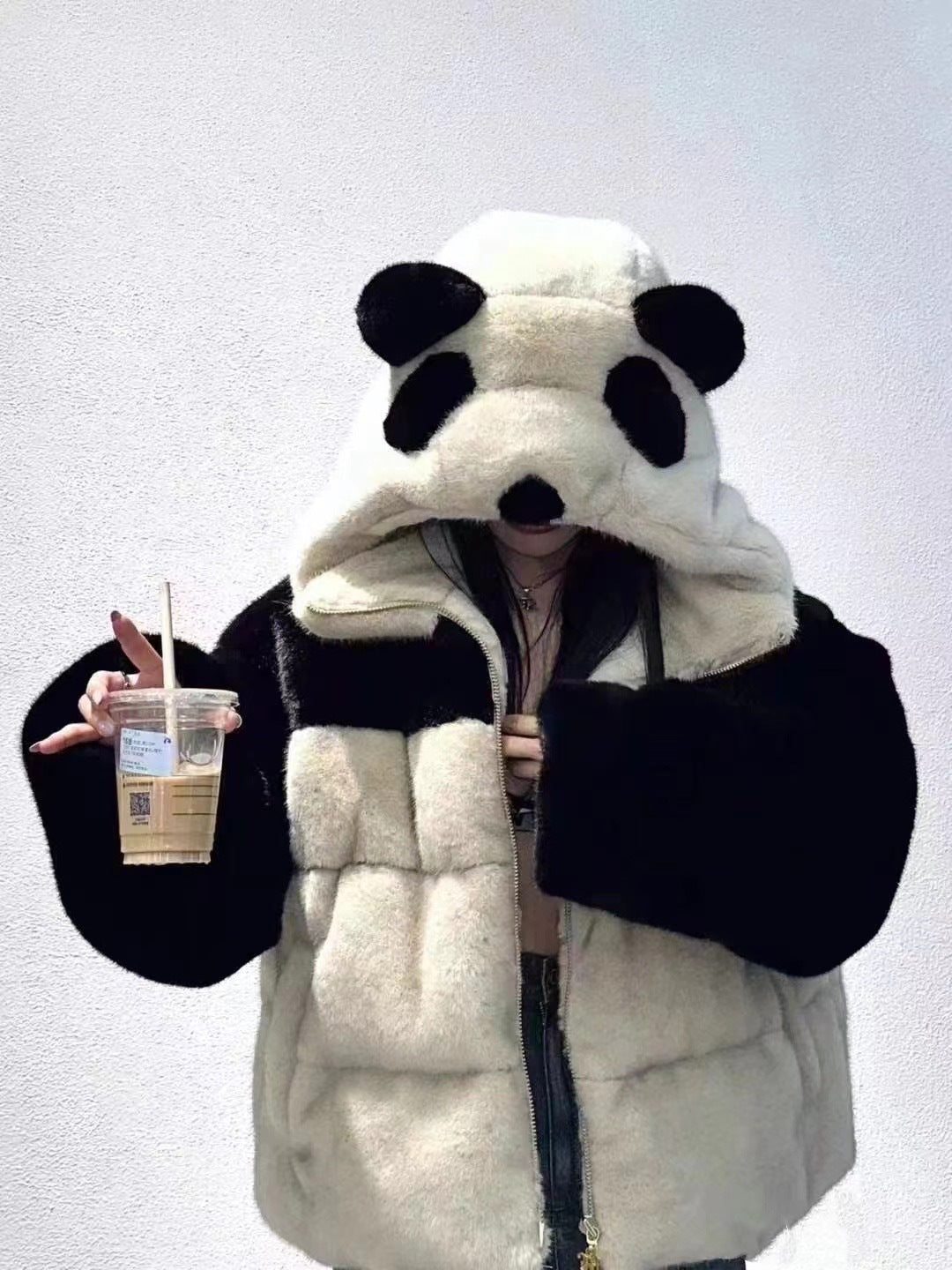 Retro Loose Youthful-looking Handmade Old Panda Hooded Down Jacket Coat For Women