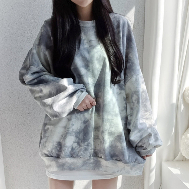 Tie-dyed Sweater Women's Cotton Loose Korean Top All-match Letters Spring And Autumn - The Number 1 Things