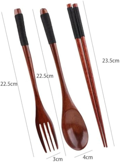 Cutlery 3PCS Fork Chopsticks Spoon Set Portable Tableware Chinese Wooden Utensils Sets Dinner Sets Long Handle Utensils With Fork Spoon Chopsticks - The Number 1 Things