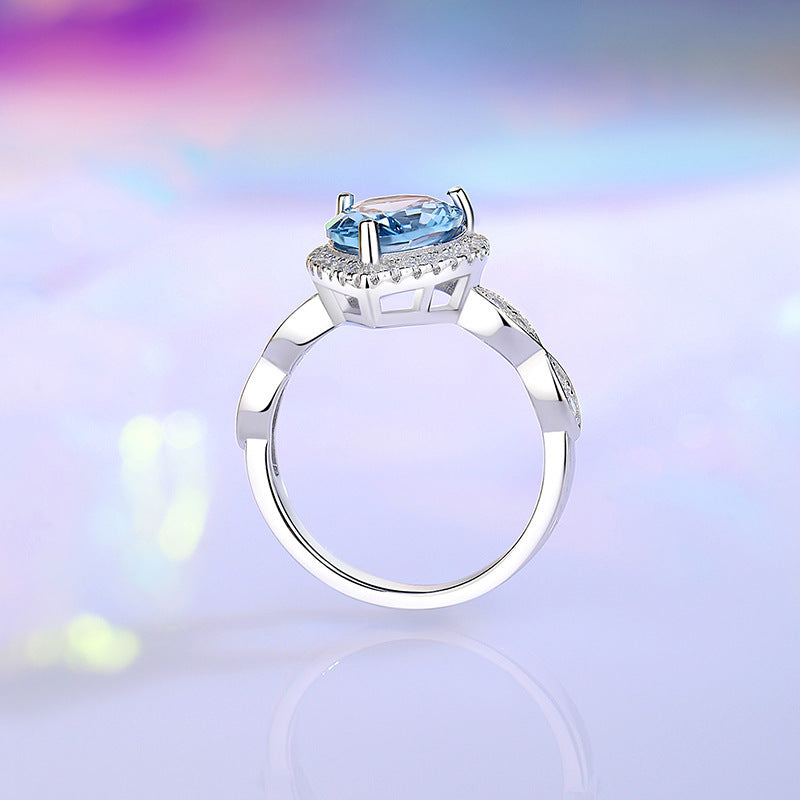 Colored Gems Ring Female S925 Sterling Silver Ocean Blue Temperament Commute - The Number 1 Things
