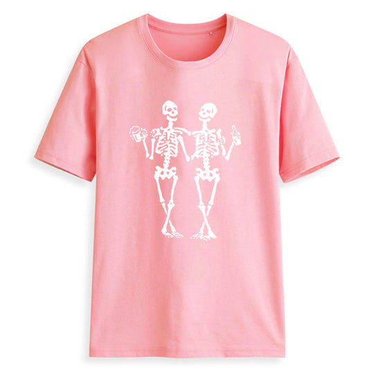 Dancing skull drinking beer funny printed casual women's T-shirt - The Number 1 Things