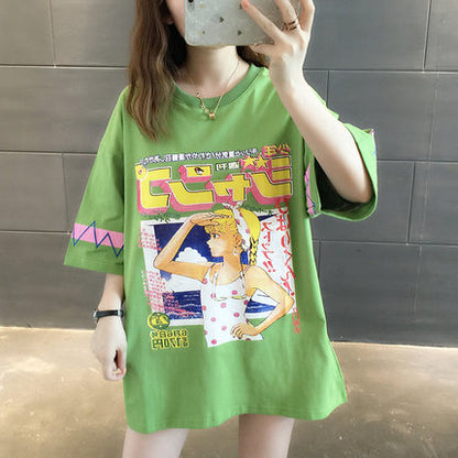 Super fire loose short-sleeved t-shirt women's cotton net red clothes women ins tide