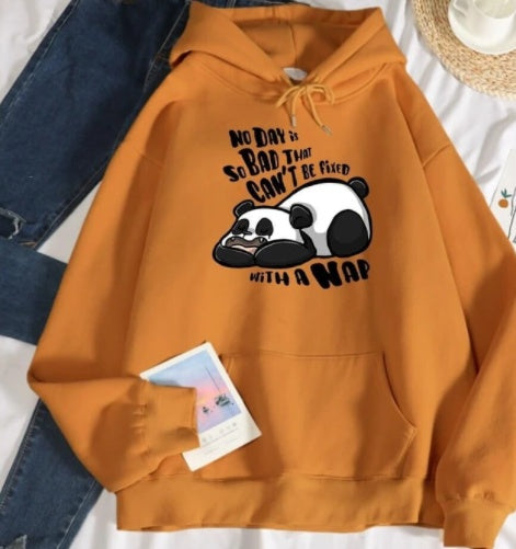 Hooded Plus Fleece Panda Sweater Women's Casual Loose Top