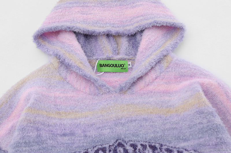 Sweet Contrast Color Gradient Striped Couple Hooded Knitted Top Sweater - The Number 1 Things