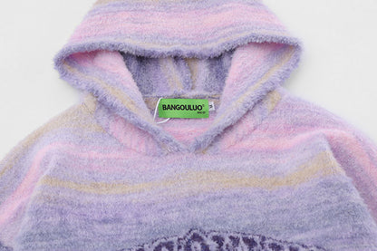 Sweet Contrast Color Gradient Striped Couple Hooded Knitted Top Sweater - The Number 1 Things