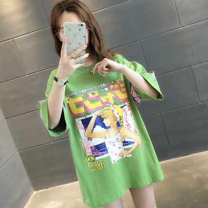 Super fire loose short-sleeved t-shirt women's cotton net red clothes women ins tide