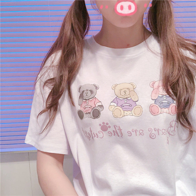 Bear print cute T-shirt
